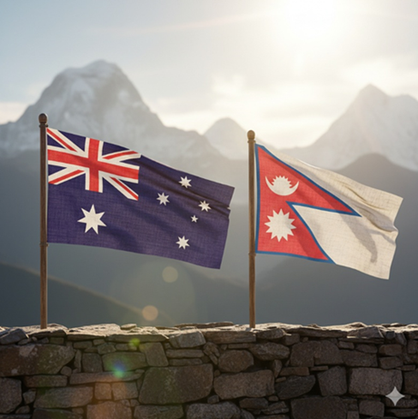 Australia and Nepal national flags representing the bilateral partnership